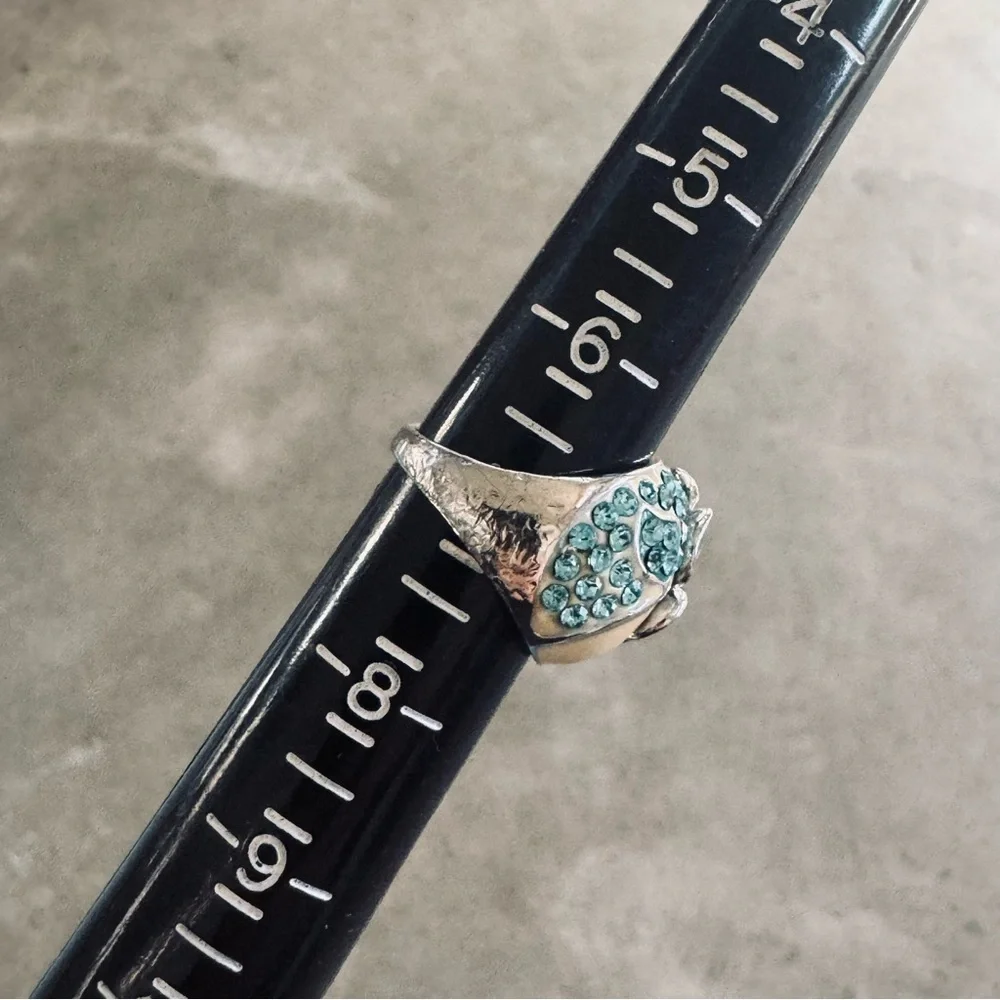 Floral Enamel Statement Ring in Cream and Teal Size 7